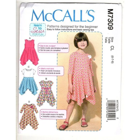 McCall's M7309 Girls 6 to 8 Handkerchief Hem Dress Uncut Sewing Pattern New - Picture 1 of 2